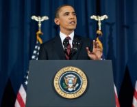 U.S. President Barack Obama delivers a speech. 