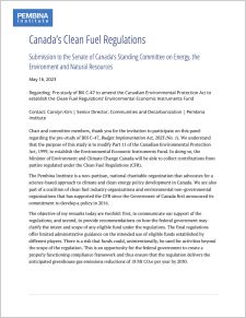 Cover of Canada's Clean Fuel Regulations submission