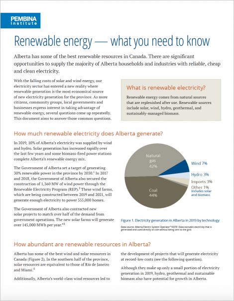 first page of Renewable energy fact sheet