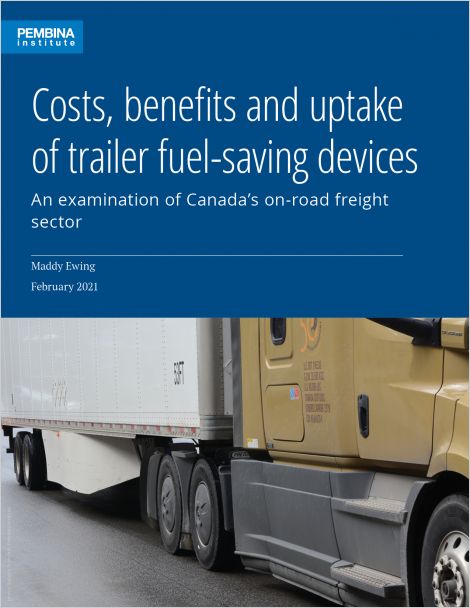 Cover of report on  trailer fuel-saving devices with closeup of truck with trailer skirt