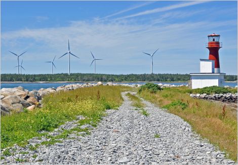 Wind farm and lighthouse, Pubnico Harbour 