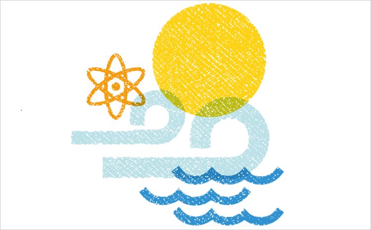 Banner for Clean and Renewable event with wind, solar, nuclear, water icons
