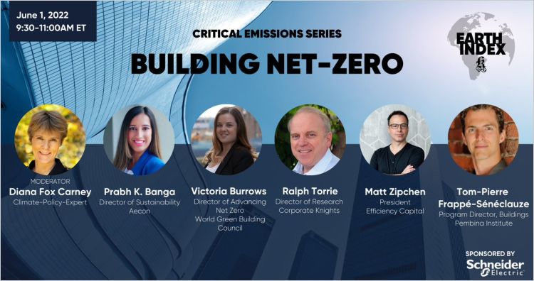building net-zero event banner with speaker photos
