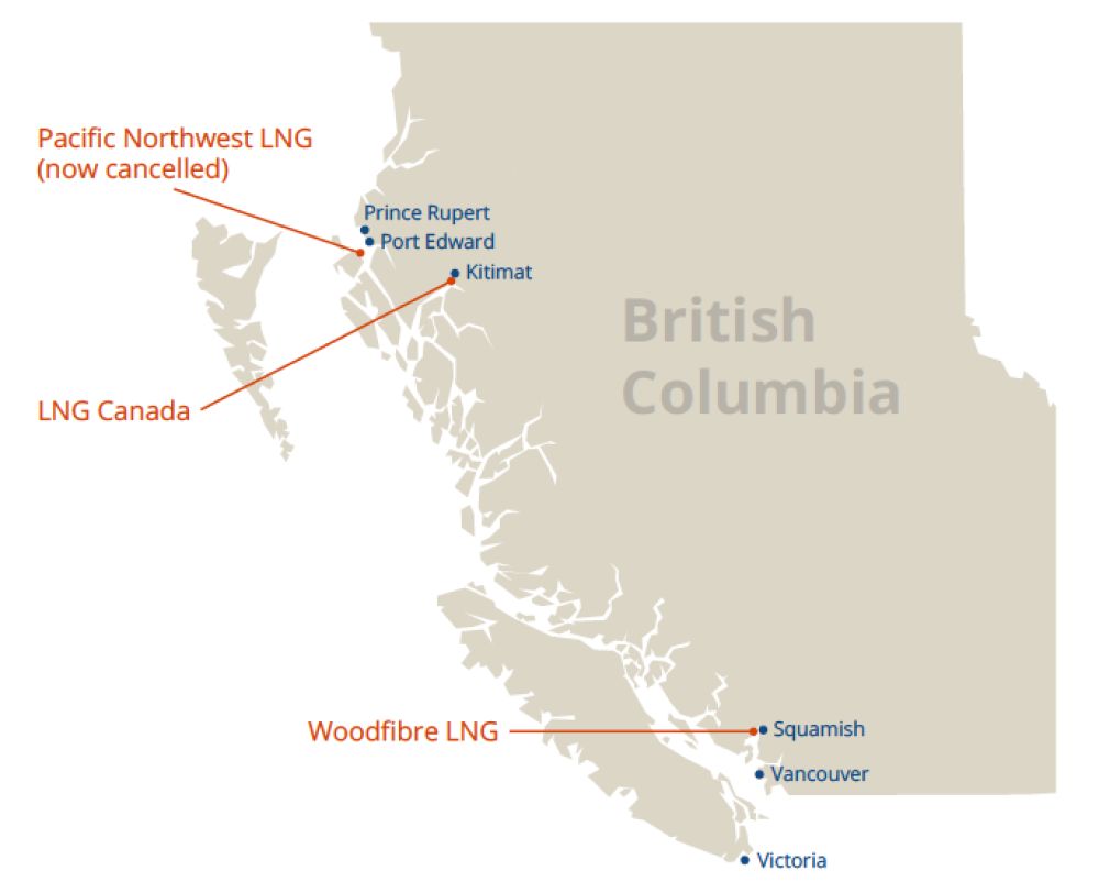 * Map showing the location of LNG Canada and other LNG projects.
