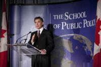 Jim Prentice speaks at the University of Calgary in February, 2010.