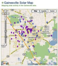 Map of solar installations in Gainsville, Florida.