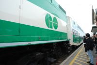 Passengers wait to board the GoTrain in a suburb of the GTA. 