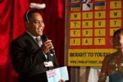 A representative of Tuvalu accepts the "ray of the day" award in Copenhagen