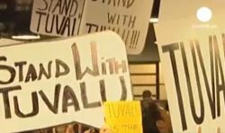 Protest signs supporting Tuvalu in Copenhagen. 