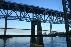 Vancouver's Sky Train (in background) offers commuters a low-carbon alternative to driving to and from work. Photo: Julia Kilpatrick, the Pembina Institute. 