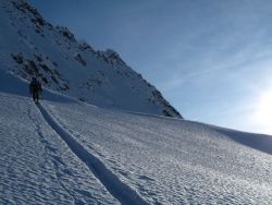 Jennifer Grant ski touring in the Rockies. 