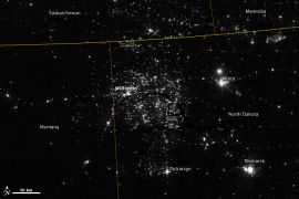 Gas drilling in North Dakota: NASA image