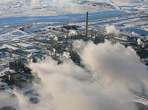 Oilsands refineries in winter. Photo: Pembina Institute. 