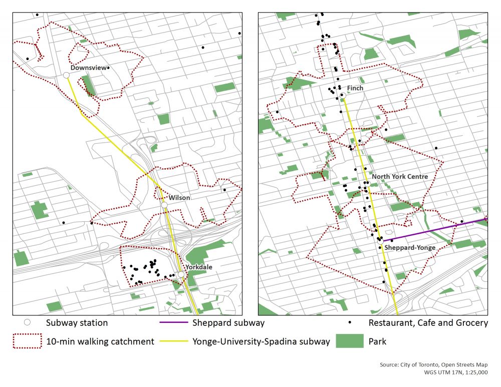 Map of Yonge and Spadina subway corridors