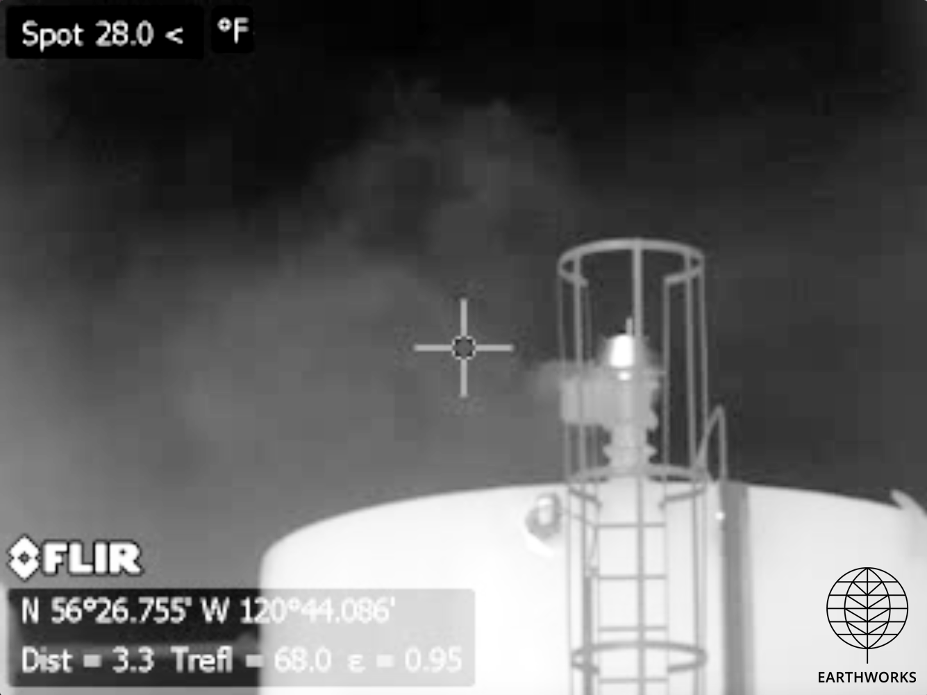 * An optical gas imaging camera shows a methane leak at a gas facility in northeastern B.C. Image: Earthworks