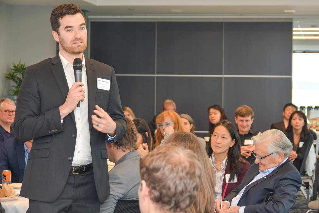 * Insurance Bureau of Canada vice president Aaron Sutherland speaks about the costs of climate change at a business luncheon. Photo: Stephen Hui, Pembina Institute