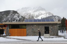 * Prior to launching the solar municipal feed-in-tariff program Banff invested in solar systems on public buildings such as the public washrooms in downtown Banff.  Photo David Dodge, Green Energy Futures