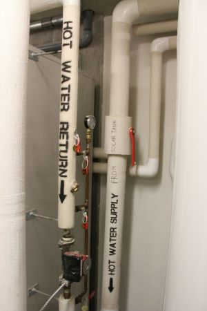 Residential geothermal hot water return pipes. 