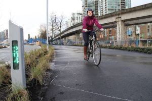 Already 50% of trips in Vancouver are by walking, bicycle or transit. * The CIRS Building at UBC is an example of new super green buildings we will see more of if Vancouver hits its goal of running on 100% renewable energy.