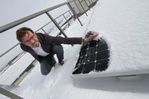 * The Mosaic Centre in Edmonton, Alberta is a net-zero commercial building powered by a nearly 200 kilowatt solar system (some of which is flat mounted) and heated by a geoexchange system that runs on solar power. 