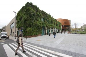 * The Europa Convention Centre in Vitoria-Gasteiz features an elaborate green exterior wall. Recent third phase renovations will reduce energy consumption by 60%, the gas bill by 80% and electricity bill by 30%. Photo: David Dodge