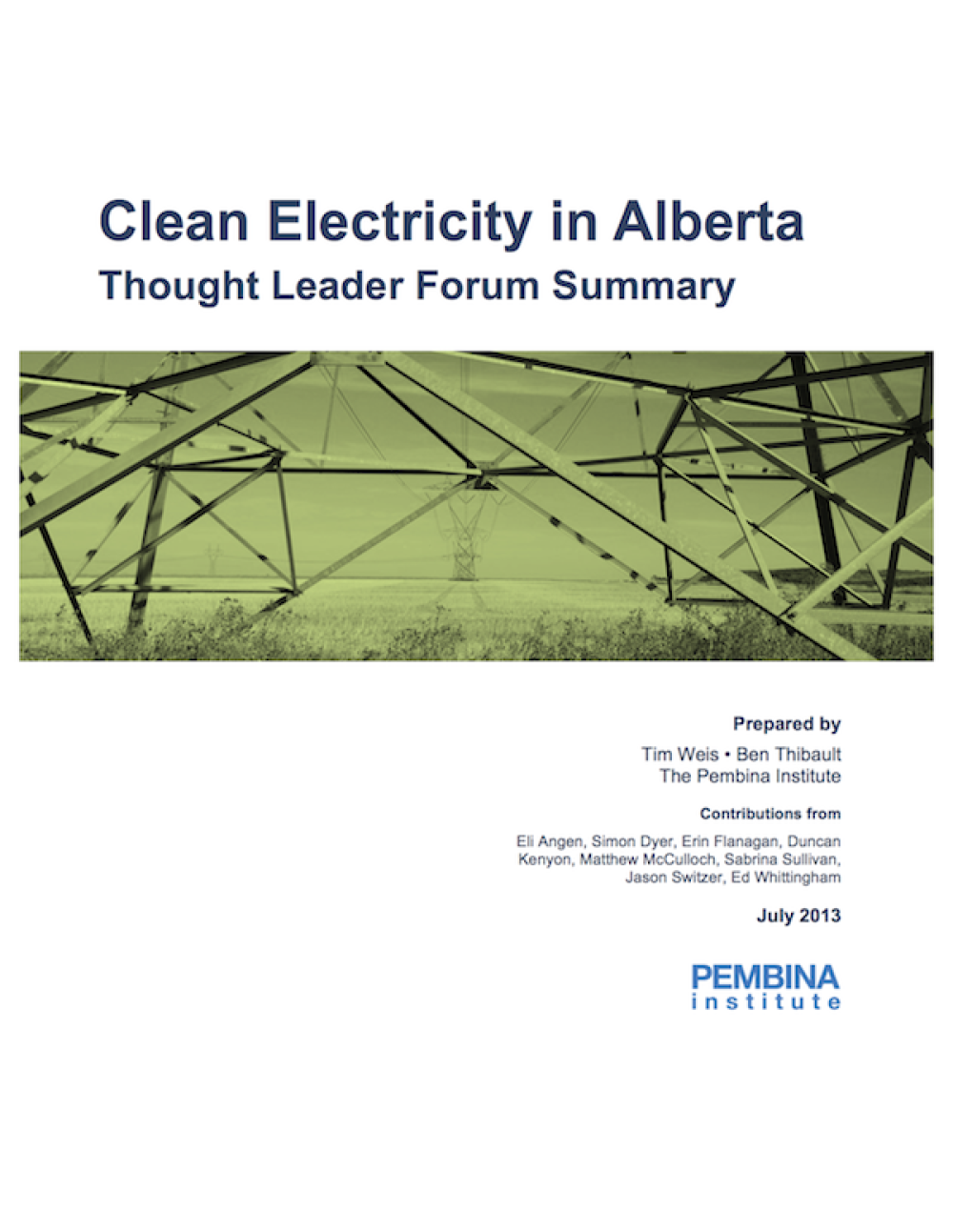 Clean Electricity in Alberta Pembina Institute
