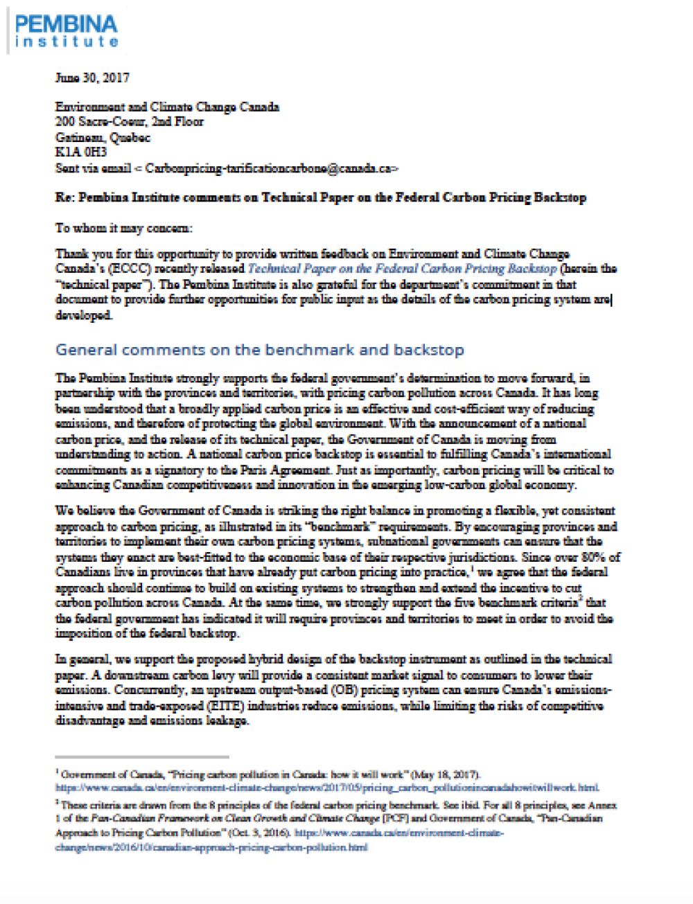 Federal Carbon Pricing Backstop Pembina Institute