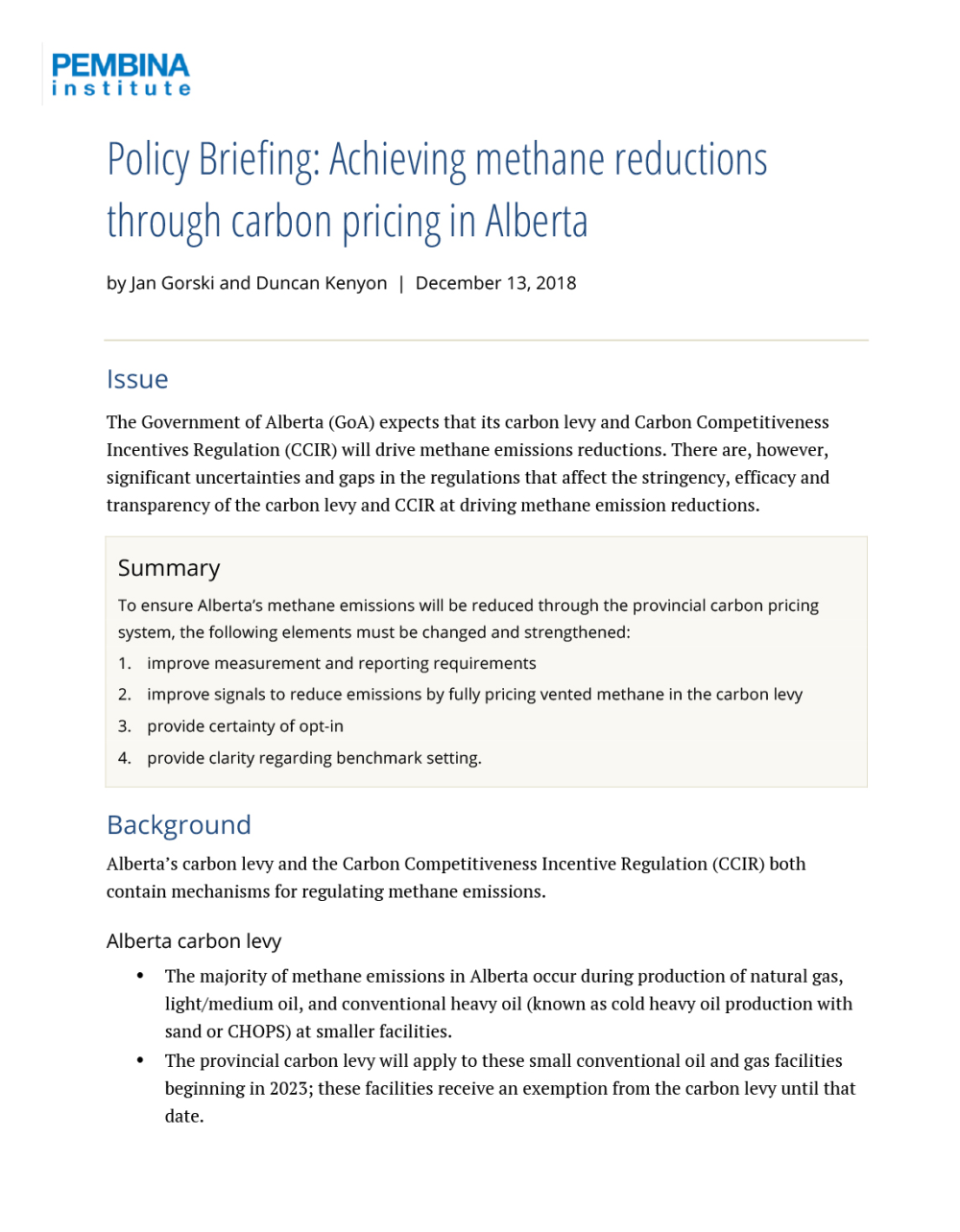 Achieving methane reductions through carbon pricing in Alberta