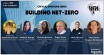 building net-zero event banner with speaker photos