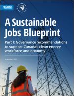 Cover of Sustainable Jobs Blueprint with worker and transmission towers