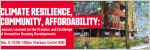 Banner for Climate Resilience, Community, Affordability with mid-rise apartment building