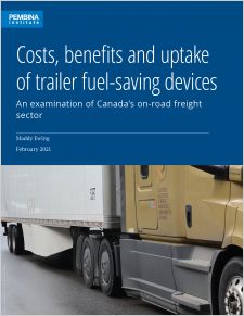 Cover of report on  trailer fuel-saving devices with closeup of truck with trailer skirt