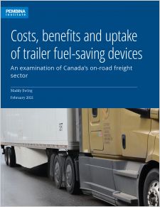 Cover of report on trailer fuel-saving devices with closeup of truck with trailer skirt