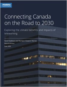 Cover of Connecting Canada on the road to 2030 with office building at night with a few lighted windows