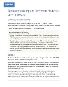 cover of submission on Alberta’s 2022 TIER Review
