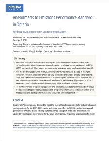 cover of Amendments to Emissions Performance Standards in Ontario