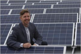 * The Landmark Group of Builders unveiled their 120-kilowatt solar PV array in Edmonton on Thursday, August 28. The 510 solar panels are on the roof and installed as awnings. Kyle Kasawski is the general manager of Landmark Power Solar and was key to getting this project done. 
