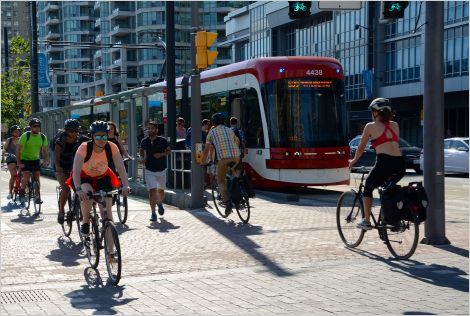 Streetcar and cycling in Toronto