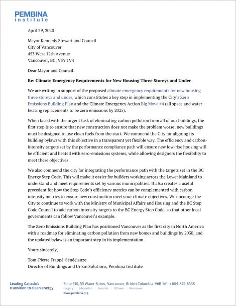 Letter Vancouver mayor and council