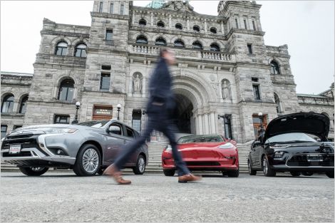 Electric vehicles at the Parliament Buildings in Victoria.