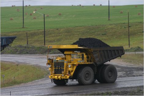 Truck hauling coal west of Edmonton