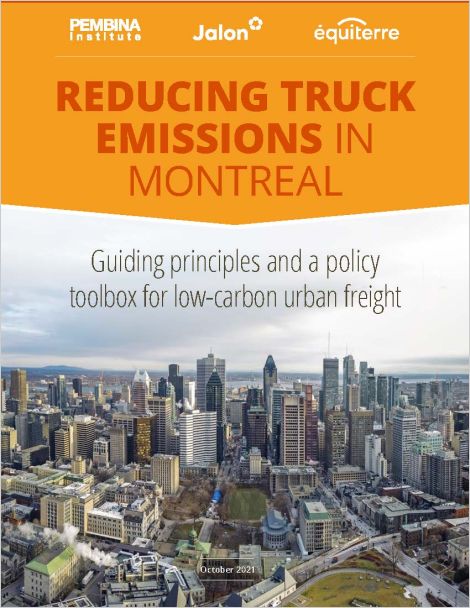 Cover of Reducing Truck Emissions in Montreal showing skyline of Montreal