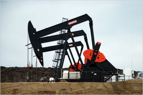 Pumpjacks at an oil production site in Alberta