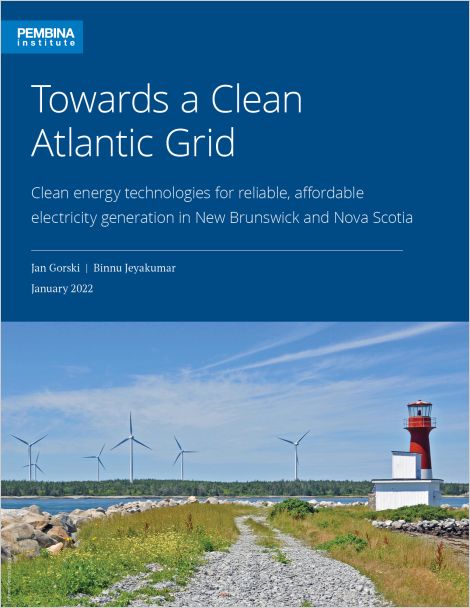 Report cover with title and subtitle. Cover photo is wind turbines along the water with a lighthouse nearby. 