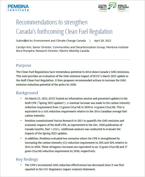 Cover of Recommendations to strengthen the Clean Fuel Regulations