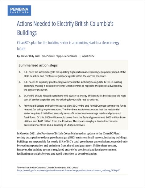 cover of actions needed to electrify BC buildings