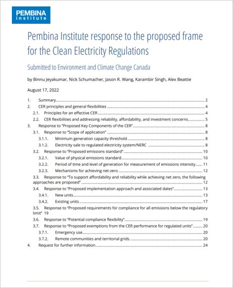 Cover of submission on Clean Electricity Regulations