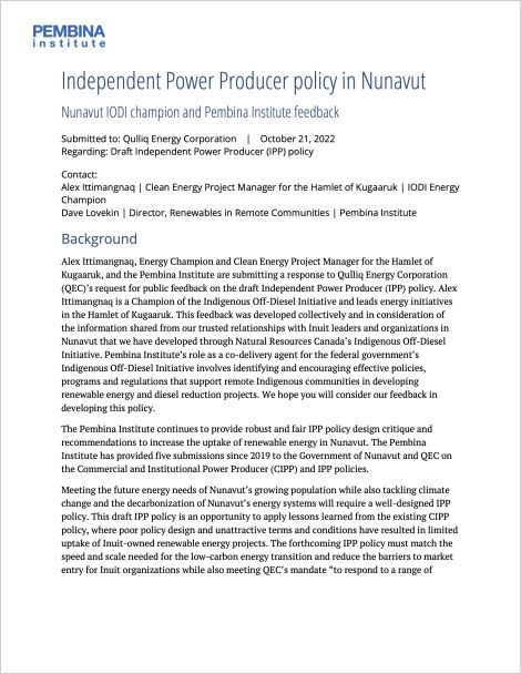 Cover of Independent Power Producer policy in Nunavut