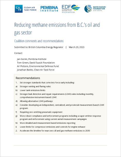Reducing methane emissions from B.C.'s oil and gas sector cover page