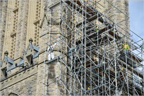 Construction workers on Parliament Hill